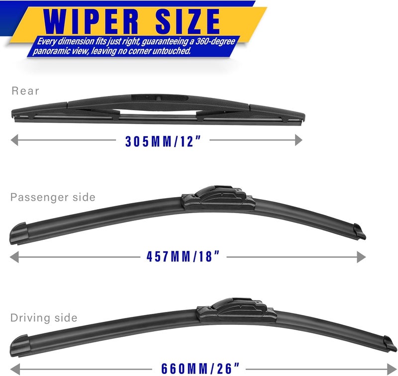 Rooppa 3 wipers Replacement for 2017-2023 Acura RDX Nissan Murano Infiniti QX50, Windshield Wiper Blades Original Equipment Replacement - 26"/18"/12" (Set of 3) - Image 2